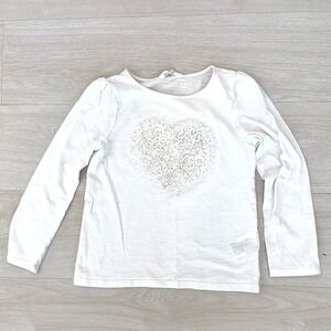 H&M Girls White Long Sleeve Heart Applique Valentine's Day Top Size‎ 8/10